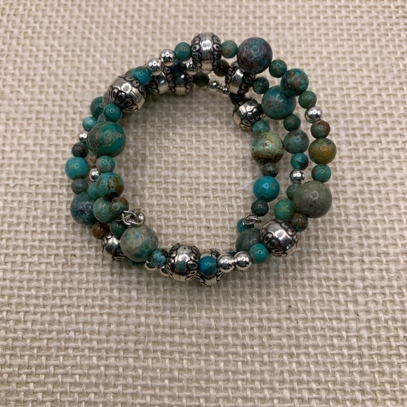 Sincerely Southwest Sterling Silver Turquoise Coil Bracelet - Picture 4 of 8